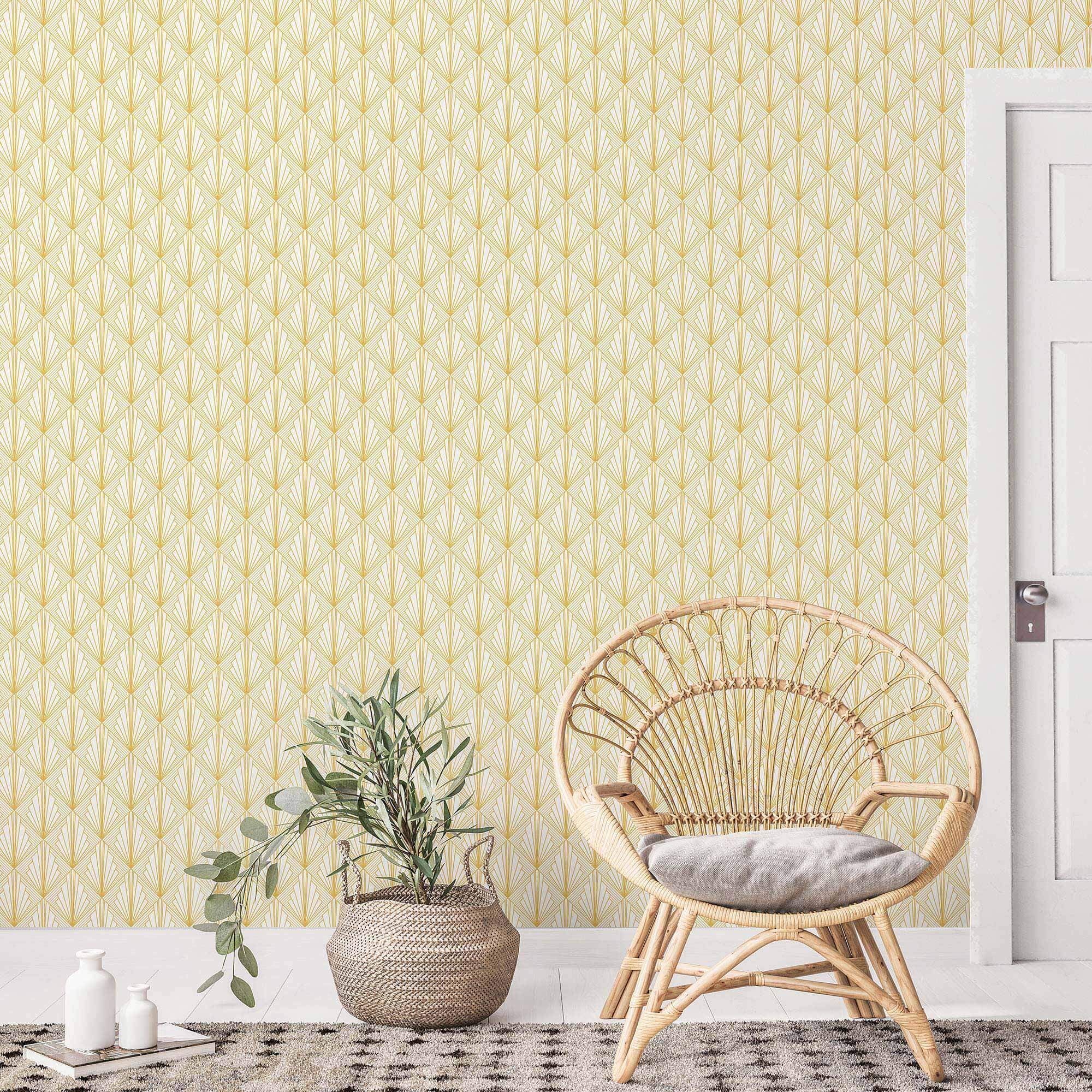 Yellow Sunburst Peel and Stick Removable Wallpaper 6094 - Self-Adhesive Wall Decor for Bedroom, Living Room & Nursery - Easy to Apply & Remove