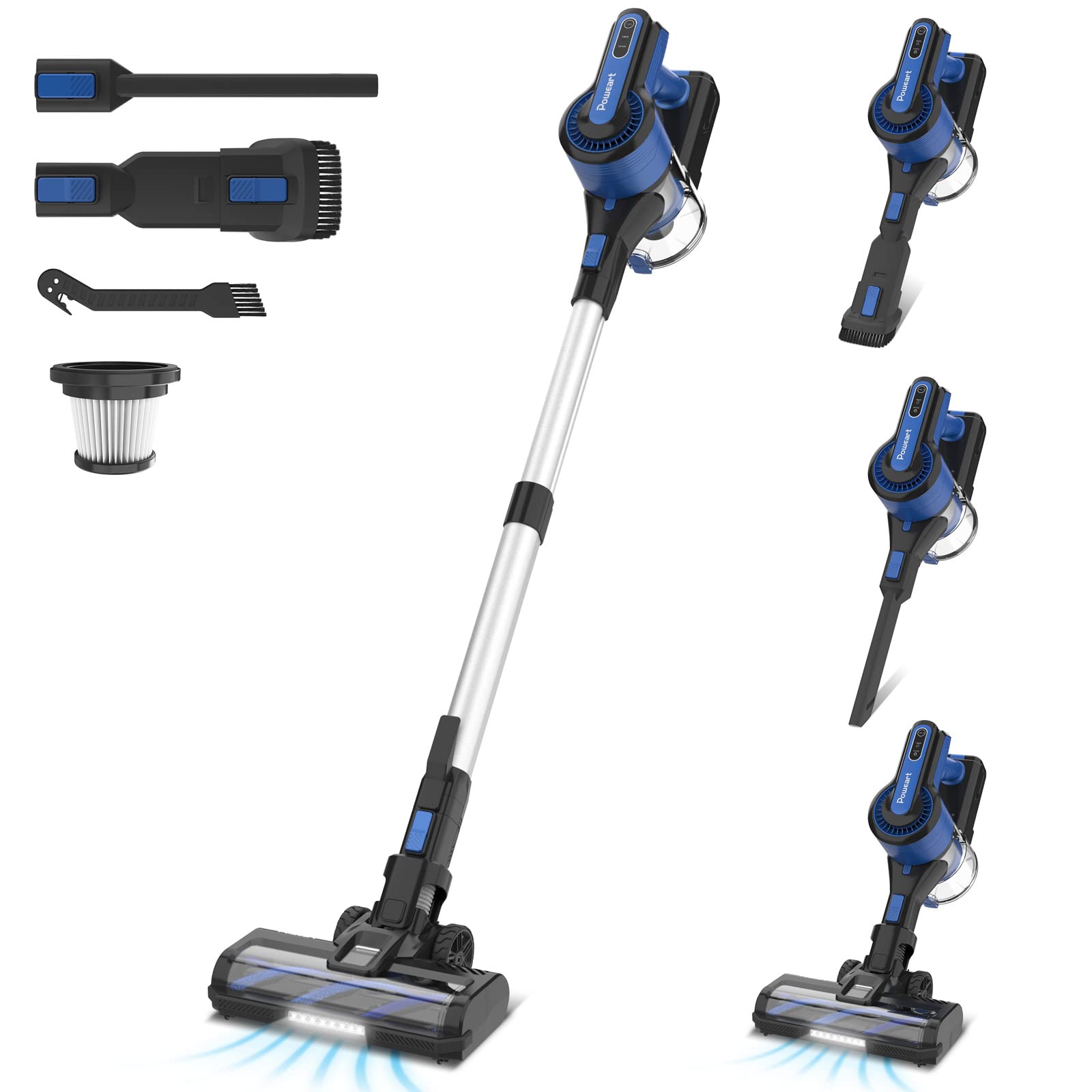 POWEART 350W Cordless Stick Vacuum Cleaner - 26KPa Powerful Suction, Lightweight Self-Standing Design, 6-in-1 Multi-Surface Cleaning for Pet Hair, Hardwood Floors & Carpets - Ideal for Home Cleaning & Quick Pickups