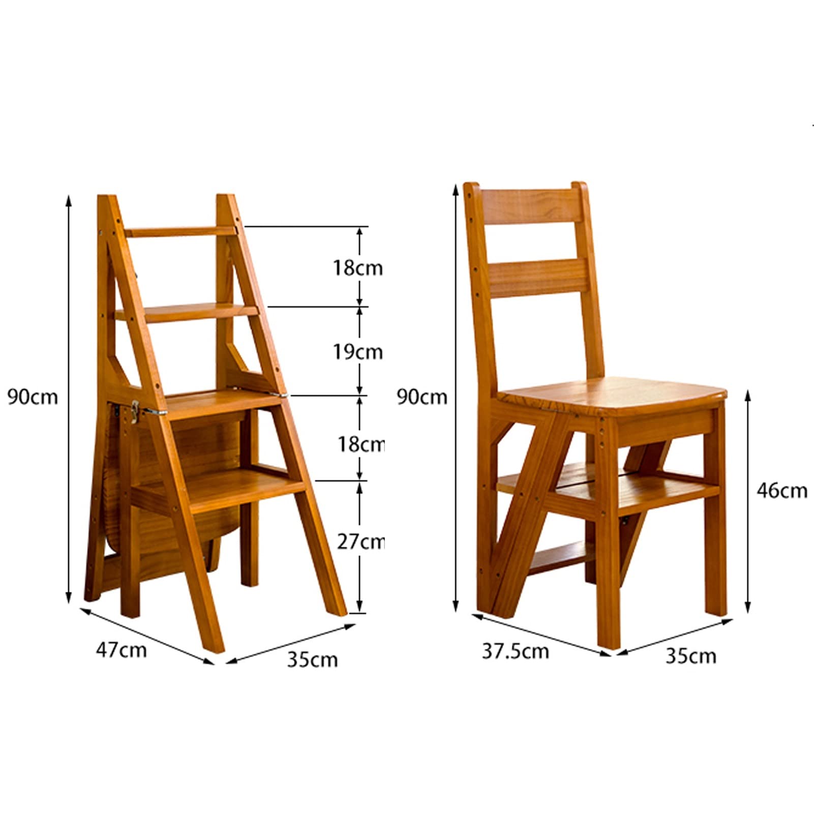 4 Step Folding Wooden Ladder Chair - Portable Stepladder for Home, Library & Closet | Multi-Functional as Shoe Bench, Flower Stand & Foot Stool | Space-Saving Storage Solution for Small Spaces