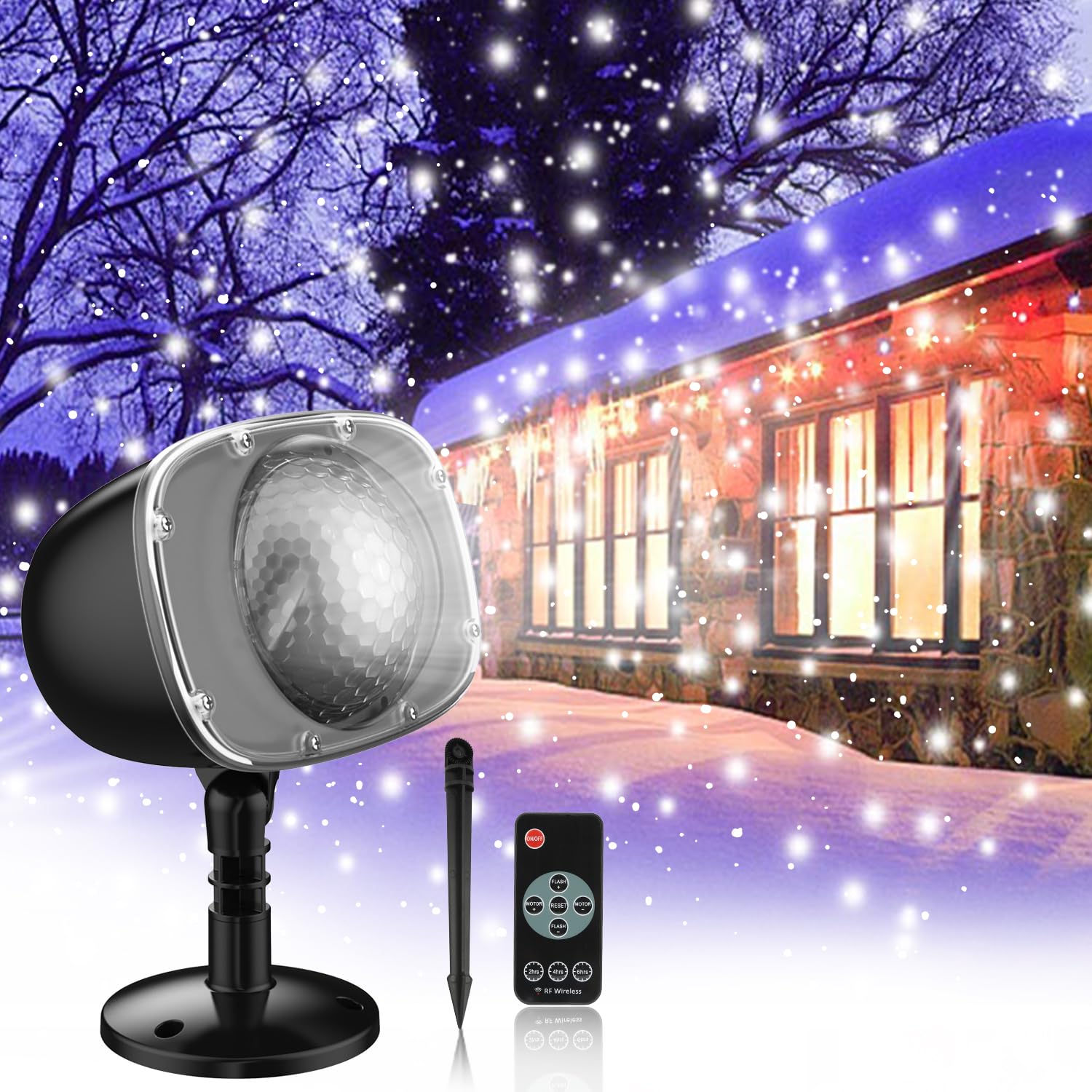 Christmas Snowfall Light Projector with Remote Control - Waterproof Outdoor Rotating Snowflake Projector Lights for Holiday Decorations, Halloween, Weddings & Garden Parties - Create Magical Winter Scenes