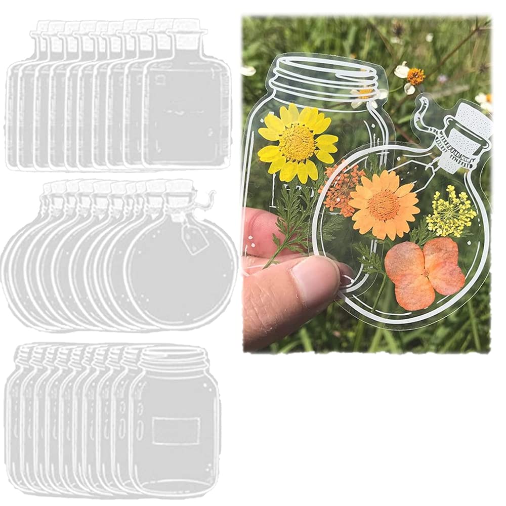 30PCS Transparent Dried Flower Bookmarks - Handmade Plant Specimen DIY Bookmarks with Glassware Stickers, Perfect for Book Lovers, Journaling, Scrapbooking & Gift Giving