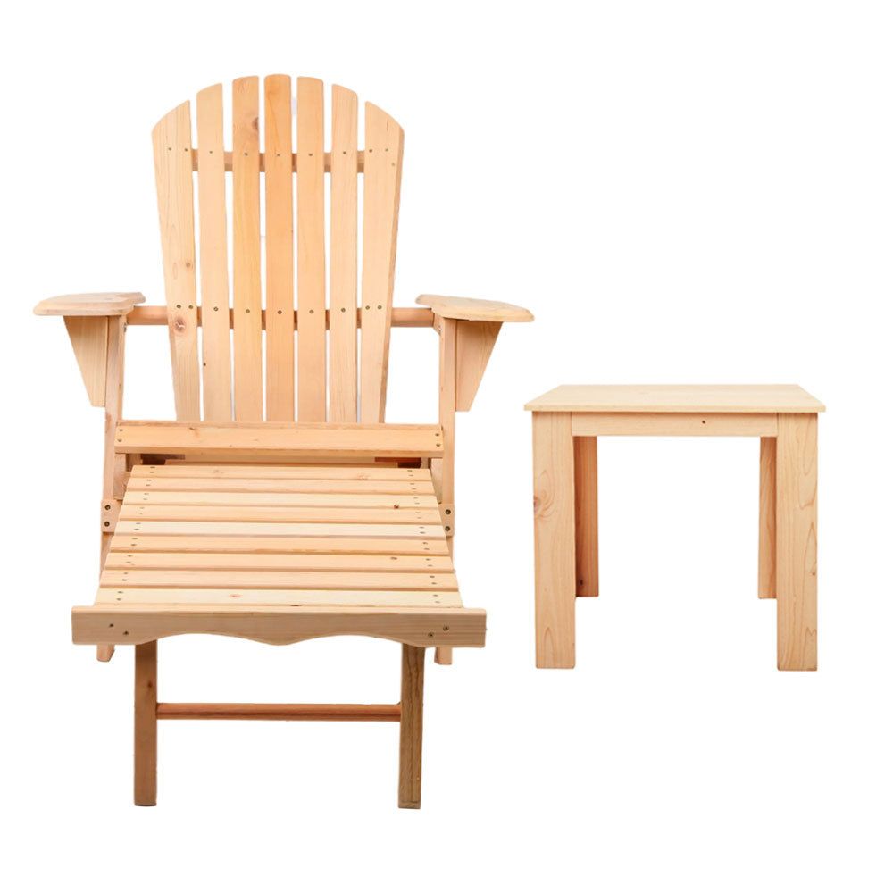 Premium Wooden Adirondack Chair - Outdoor Patio Sun Lounge Beach Chair with Side Table - Natural Finish for Backyard, Poolside & Coastal Relaxation