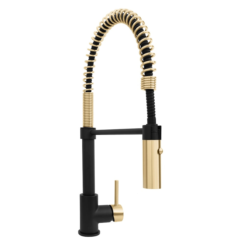 ZLINE Autograph Edition Sierra Pull Down Spring Single Handle Kitchen Faucet in Matte Black & Champagne Bronze - High Arc Commercial Style for Modern Farmhouse & Industrial Kitchens (SRA KF ZMBCB)