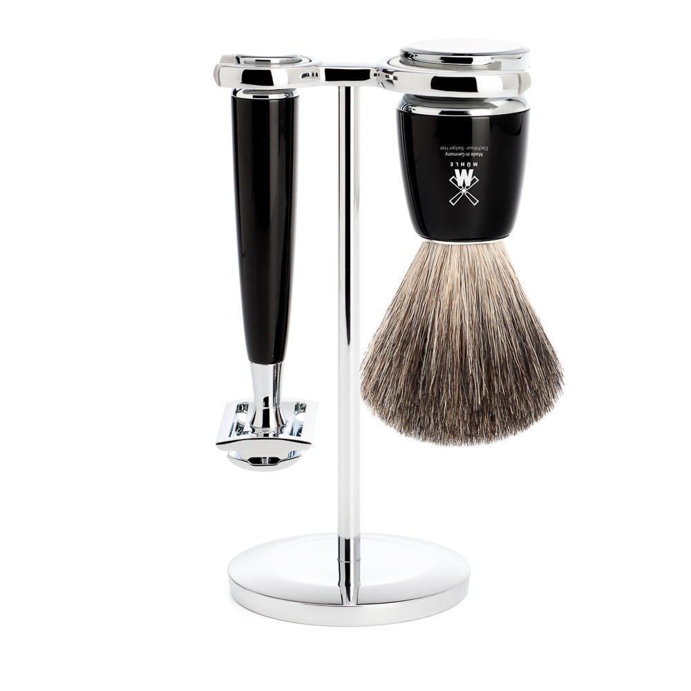 Premium MÜHLE RYTMO 3-Piece Pure Badger Safety Razor Set - Luxury Shaving Kit for Men with Close Smooth Shave | Barbershop Quality | Ideal for Daily Use, Travel & Gift Giving