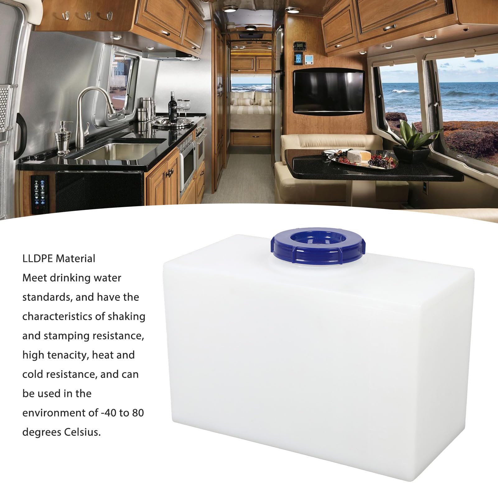 5 Gallon Fresh Water Storage Tank - Food Grade LLDPE Portable Water Container for RV, Trailer, Boat & Yacht (15.75