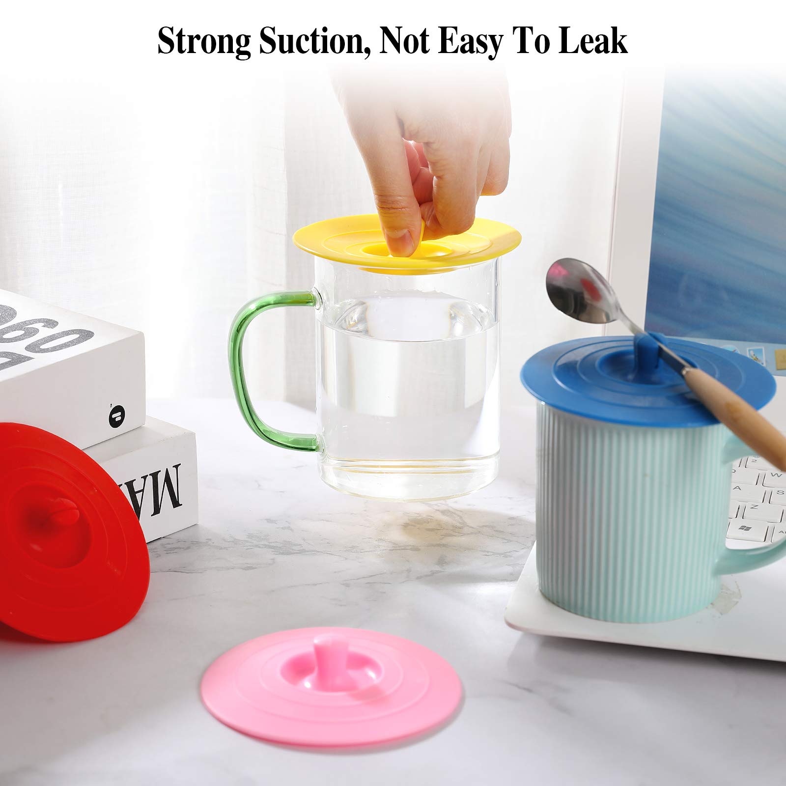 Silicone Cup Covers Set of 4 - Reusable Multicolor Silicone Lids for Mugs, Tea Pots & Coffee Cups - Flexible Hot Drink Lids - Perfect for Coffee, Tea, Travel & Home Use