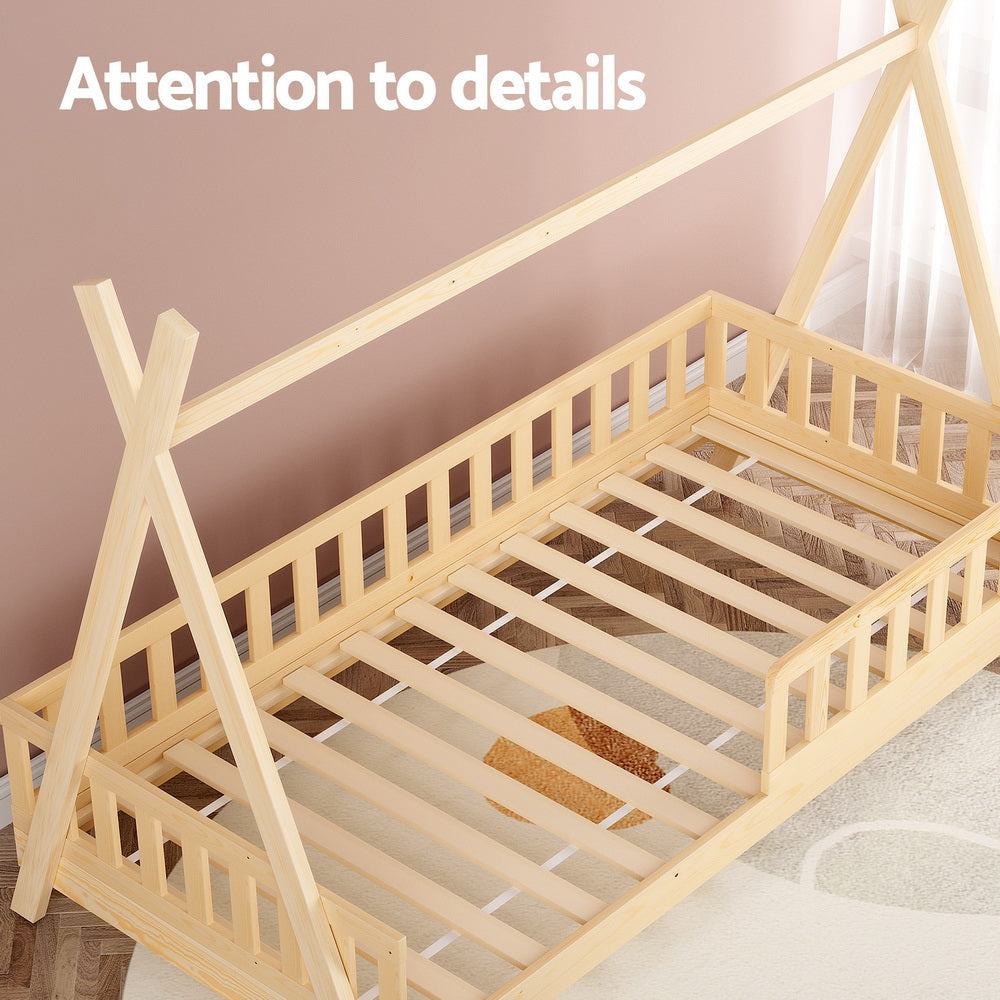 Solid Wood Kids Bed Frame - Sturdy Oak House Design with PUA Certification for Safe & Comfortable Sleep - Perfect for Toddler & Children's Bedrooms, Playrooms & Sleepovers
