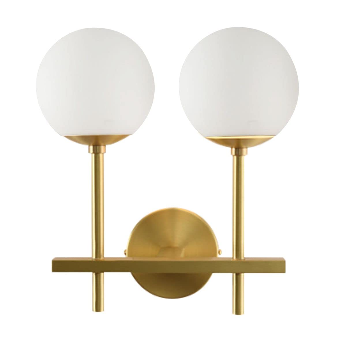Luxury Glass White Ball Wall Lamp - Modern Wall Mounted Light Fixture with Antique Brass Finish - 2-Light Wall Sconce for Living Room, Bedroom, Bathroom & Hallway - Elegant Ambient Lighting for Home Decor & Interior Design