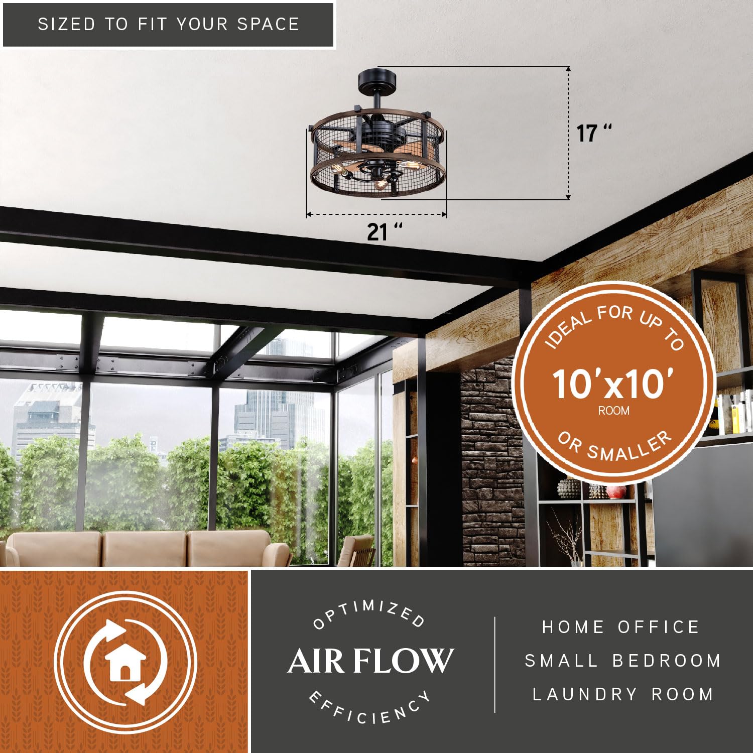 VAXCEL Humboldt 21 Inch Industrial Farmhouse Ceiling Fan with LED Light - Remote Control, Bronze Finish, Steel Construction - Indoor/Outdoor Use - Perfect for Patio, Barn, Workshop & Living Room - Bulbs Included
