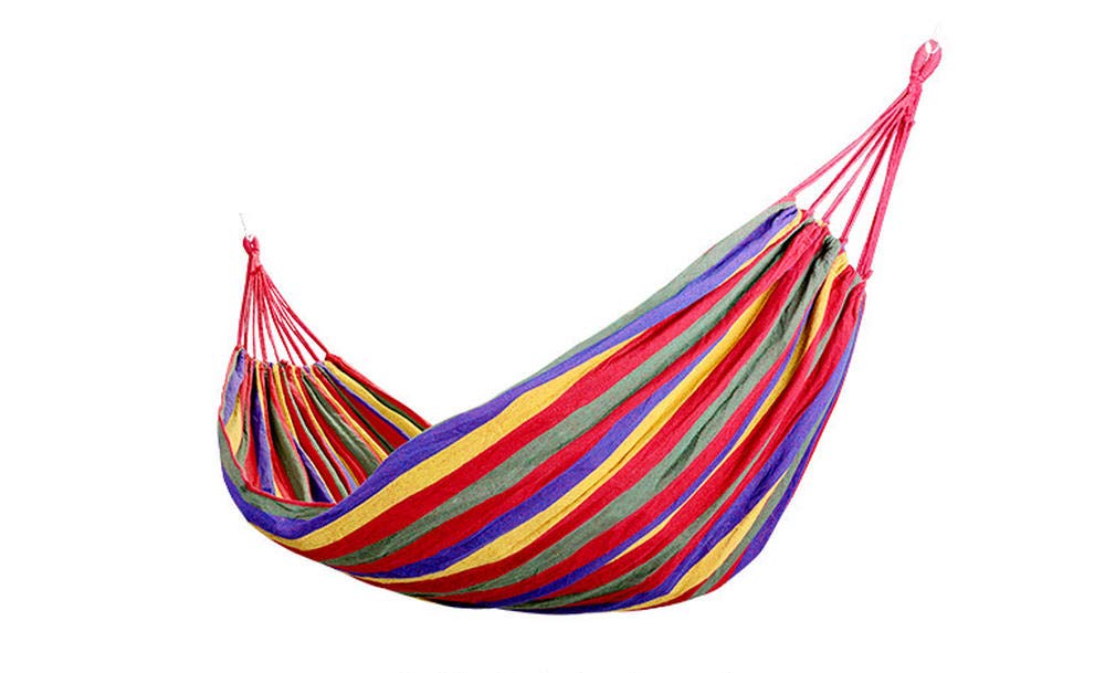QWE Double Thick Canvas Hammock - Heavy Duty Hanging Net Bed for Indoor & Outdoor Use - Perfect for Kids, Adults, Backyards, Camping and Relaxation