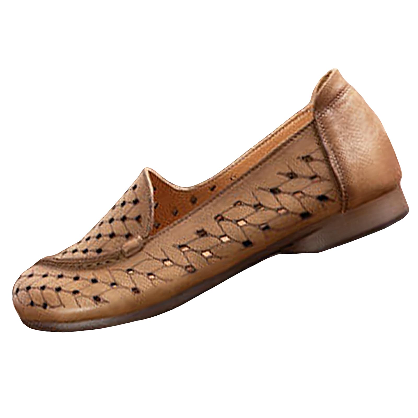 Women's Hollow Leather Soft Sole Loafers - Round Toe Slip-On Casual Shoes | Non-Slip Comfortable Oxford Sole Boat Shoes for Walking, Driving & Daily Wear