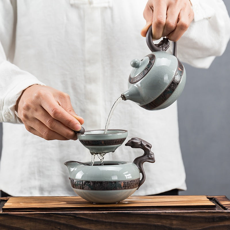 Dragon Ball Z Ruyao Ceramic Tea Set - Handmade Cracked Glaze Teacups with Saucers - Perfect for Anime Fans, Tea Ceremonies, and Collectors