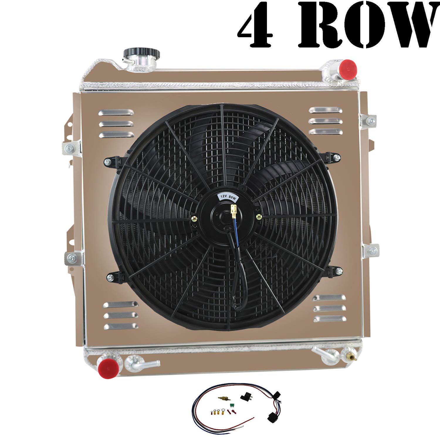 AlloyWorks 4-Row Full Aluminum Radiator Shroud Fan Relay Kit - Compatible with 1988-1995 Toyota Pickup 4Runner SR5 DLX 3.0L V6 Engines (Downflow Radiators, AT, 23.5