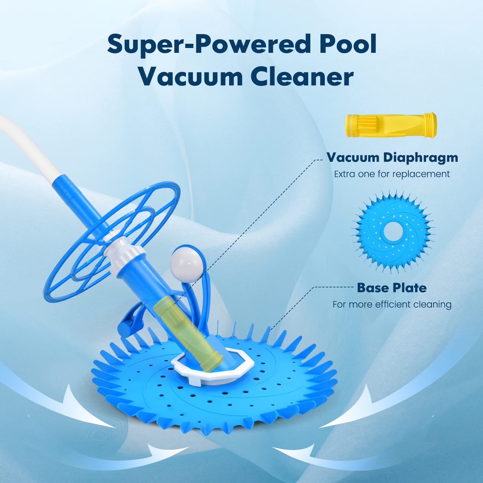 AFSTAR Automatic Pool Vacuum Cleaner - Cordless Suction-Side Pool Sweeper with 36-Fin Disc & 33FT Extension Hoses for In-Ground/Above Ground Pools - Efficient Cleaning for Floors & Walls - Perfect for Backyard, Vacation Homes & Community Pools