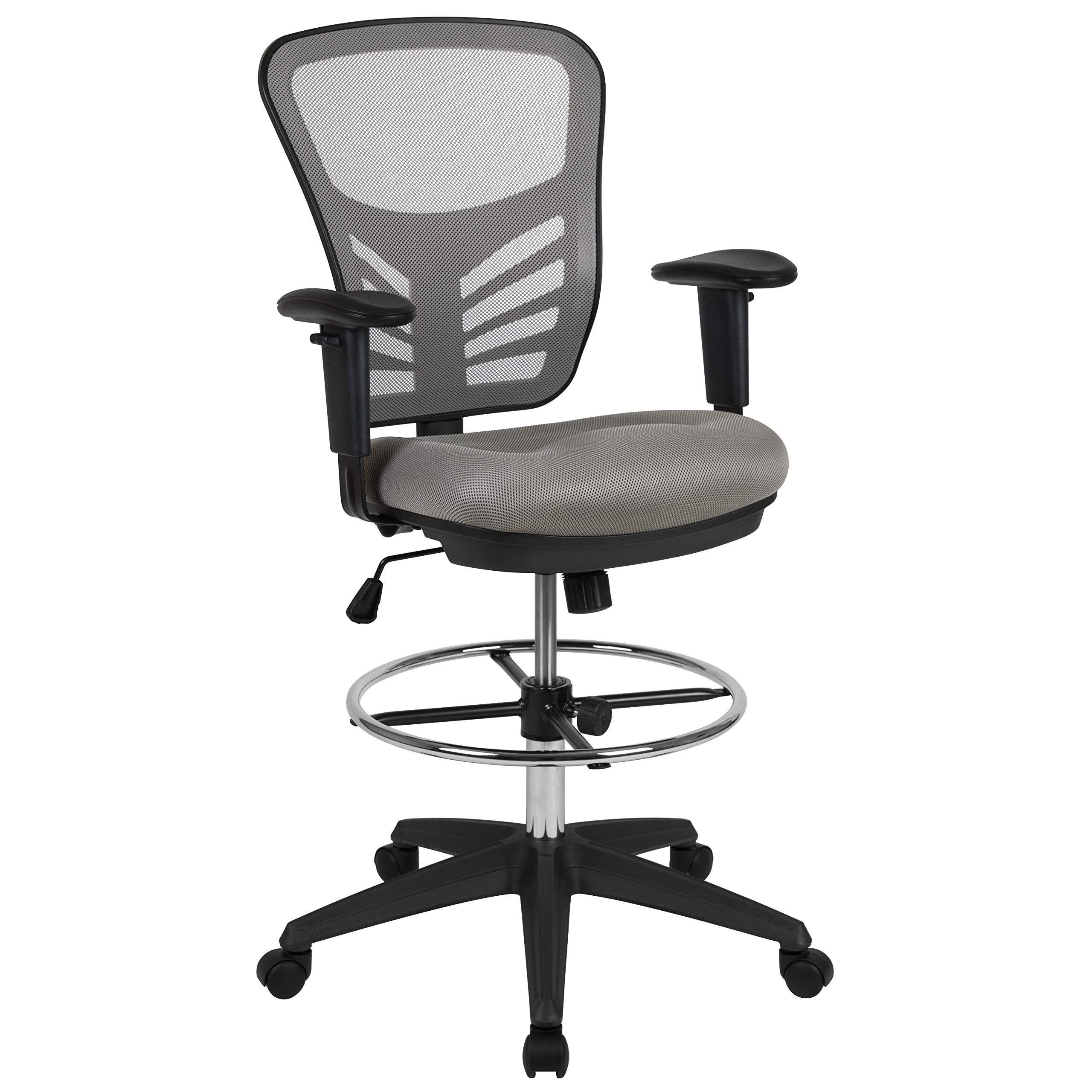 Flash Furniture Tyler Mid-Back Ergonomic Mesh Drafting Chair - Adjustable Arms, Chrome Foot Ring & Black Frame - Perfect for Office, Home Studio & Architectural Workstations