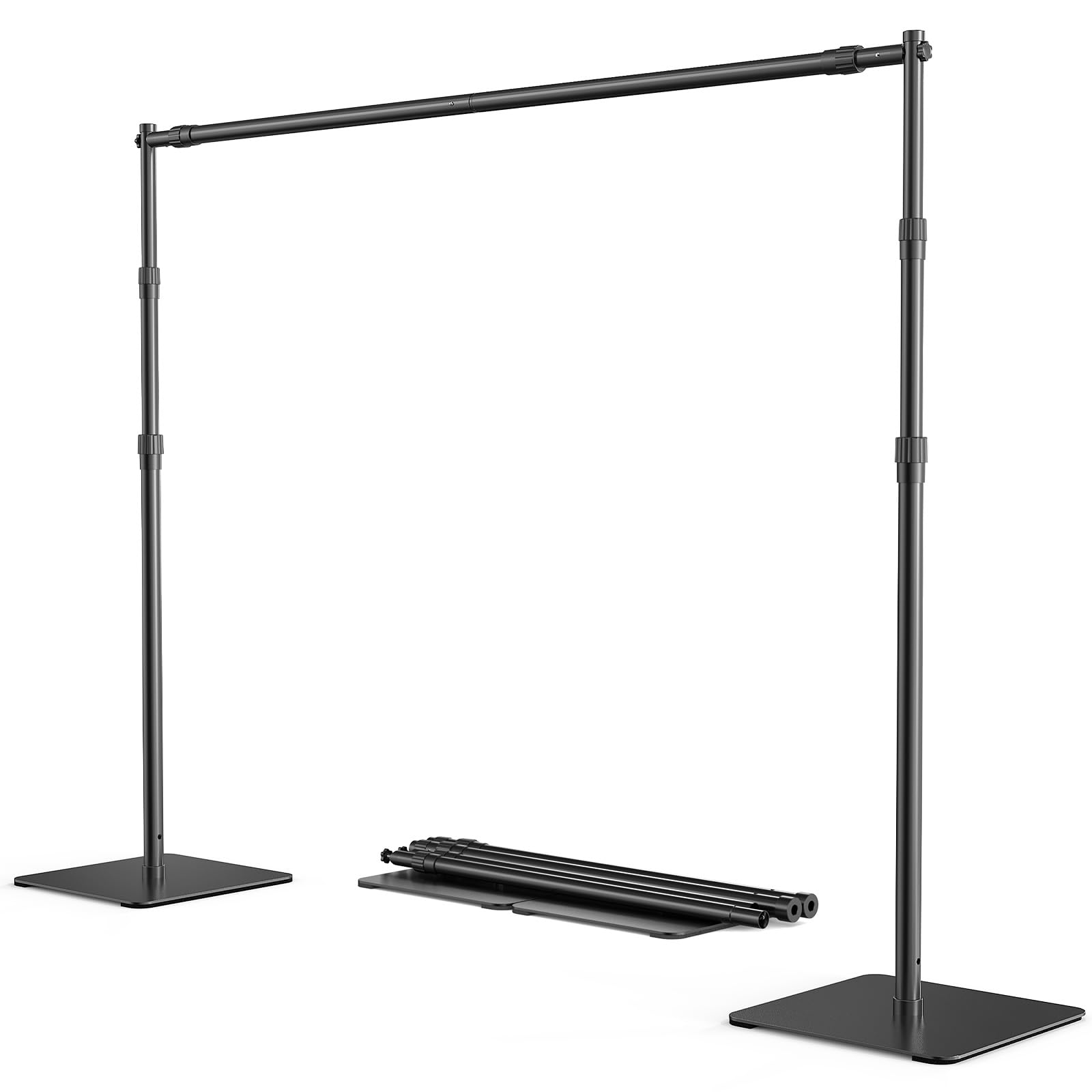 Heavy Duty 8x10 ft Adjustable Photo Backdrop Stand Kit with Steel Base - Professional Photography Backdrop Stand for Studio, Wedding, Birthday Party, Video Shoot - Durable & Portable for Indoor/Outdoor Use (Black)
