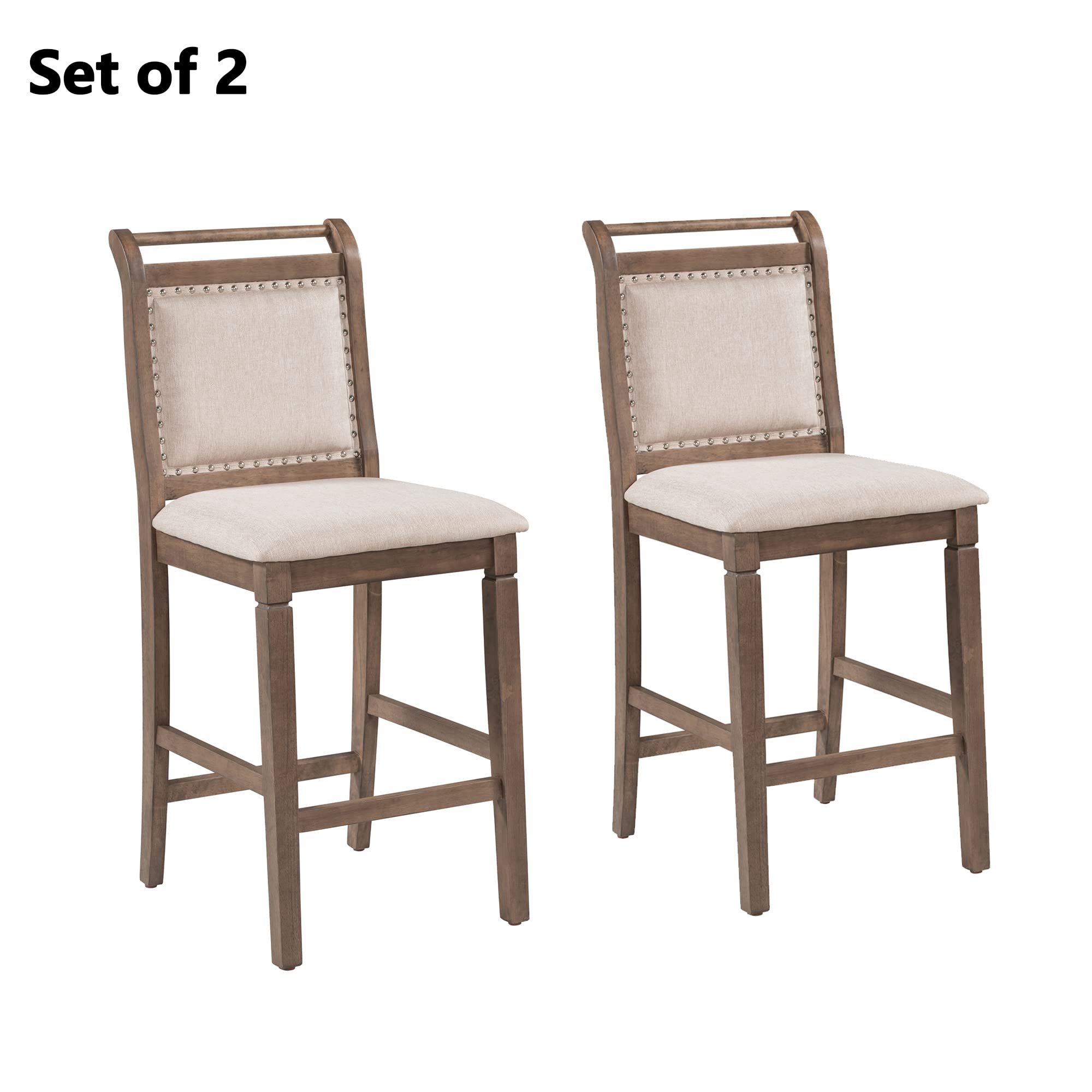 Farmhouse 3-Piece Counter Height Dining Table Set with 2 Upholstered Chairs & Extendable Drop Leaf - Solid Wood Kitchen Table for Small Spaces (Brown) - Perfect for Breakfast Nooks, Apartments & Cozy Dining Areas