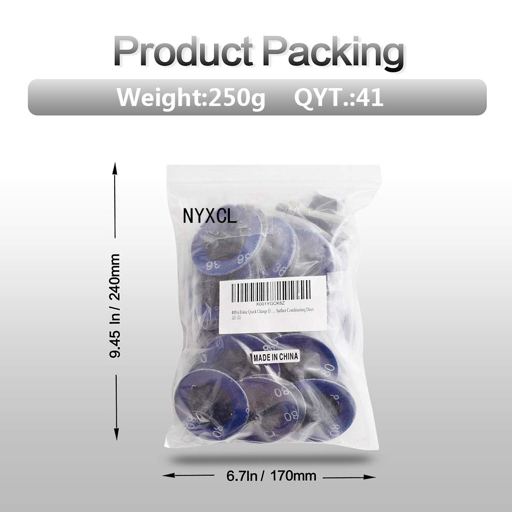 NYXCL Miroku 40-Piece 2-Inch Quick Change Zirconia Sanding Discs Set with 1/4