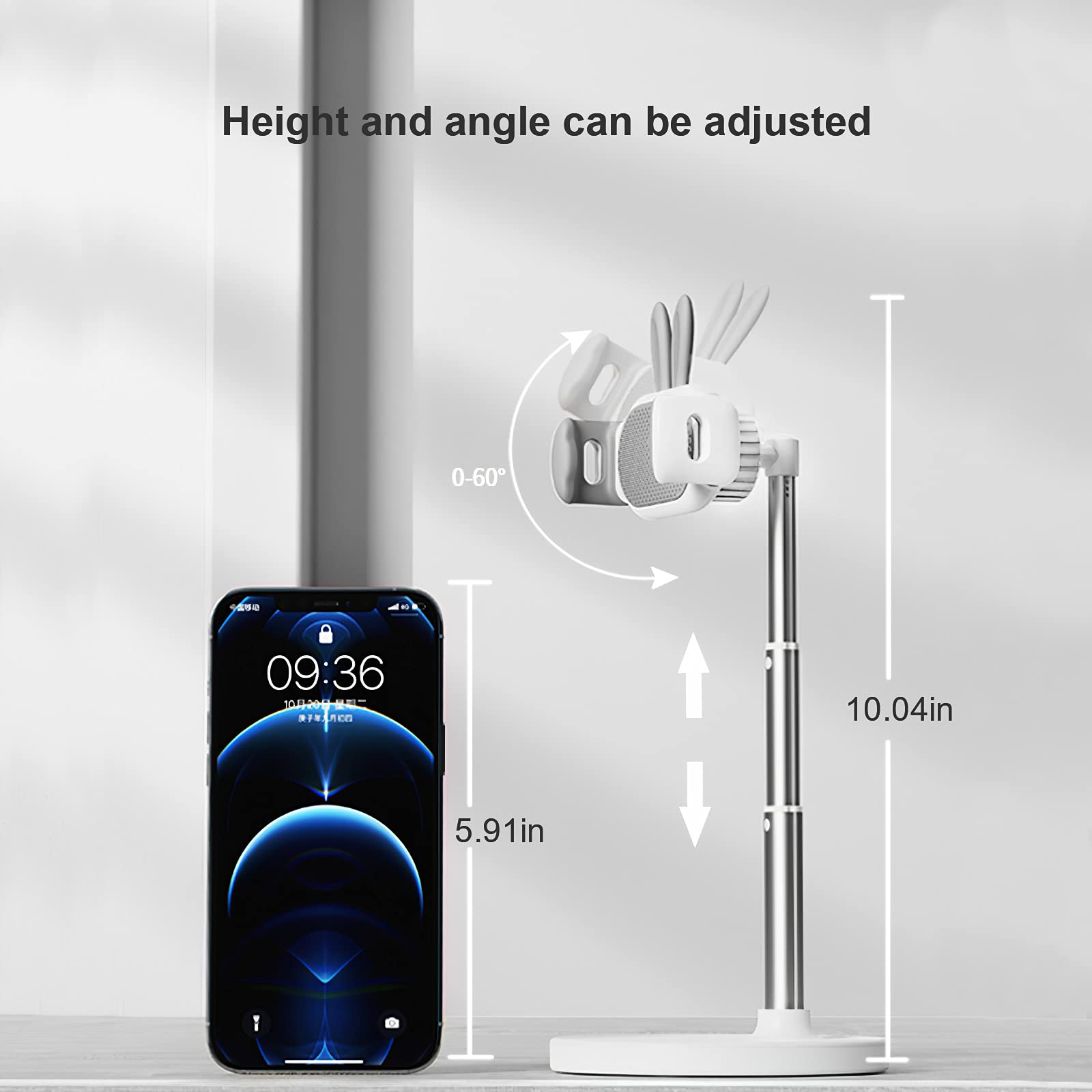 Adjustable Cute OATSBASF Chat Stand - Kawaii Phone Holder for Desk, Recording & Video Calls - Compatible with iPhone & All Smartphones (White) - Perfect for Home Office, TikTok Videos & Online Meetings