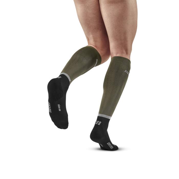 CEP Men's The Run Socks Tall V4 - Compression Socks for Running & Recovery, Olive/Black (WP30RR) - Perfect for Marathon, Workout & Post-Exercise Muscle Support