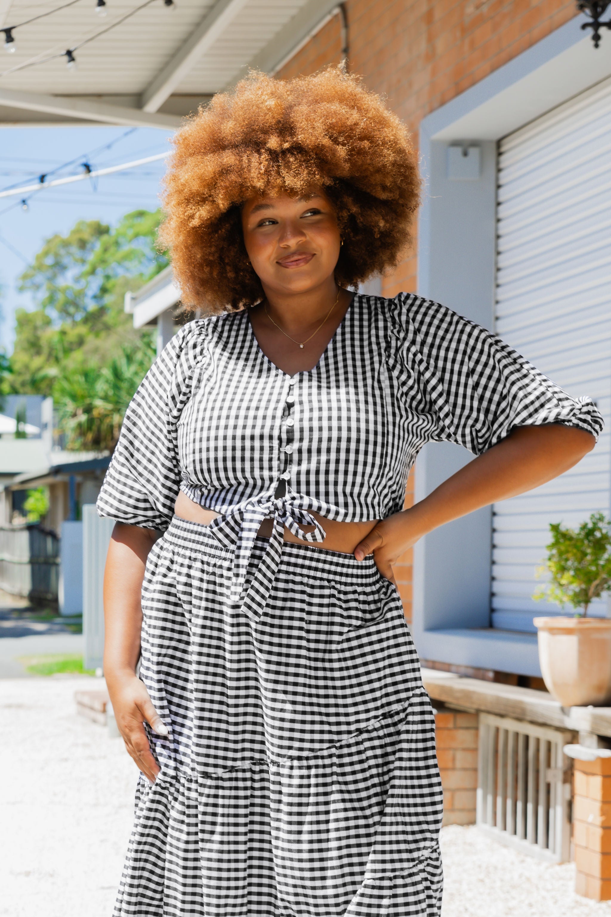Penelope Top - Black & White Gingham Checkered Blouse for Women | Casual Summer Tops for Outing, Dating & Office Wear