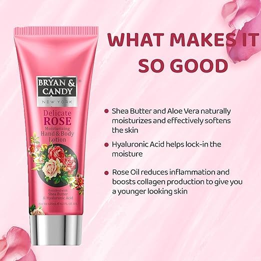 Rose Moisturizing Hand & Body Lotion with Shea Butter & Hyaluronic Acid - 125ml for Smooth, Hydrated Skin | Pack of 1 | Perfect for Dry Skin Care, Daily Moisturizing & Gift Sets