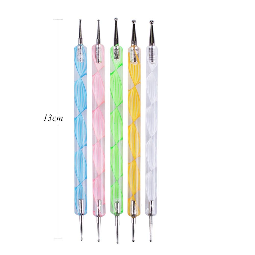 5PCS Double Head Dotting Nail Art Pens - Marbling Handle Nail Design Tools with Painting Brush for DIY Manicure | Perfect for Nail Salon, Home Use & Gift Giving