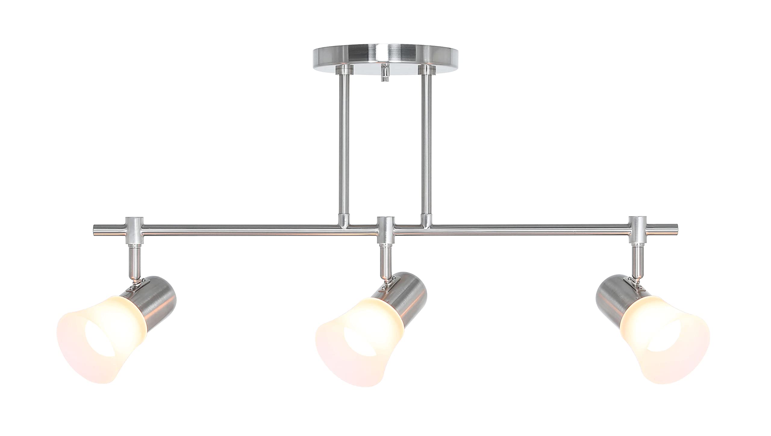 Modern 3-Light Kitchen Island Track Lighting - Brushed Nickel Finish with Glass Shades - Adjustable Hanging Ceiling Light for Kitchen, Dining Room & Bar (Model: XB-TR1235-3-BN) - Perfect for Task Lighting and Ambience in Contemporary Homes