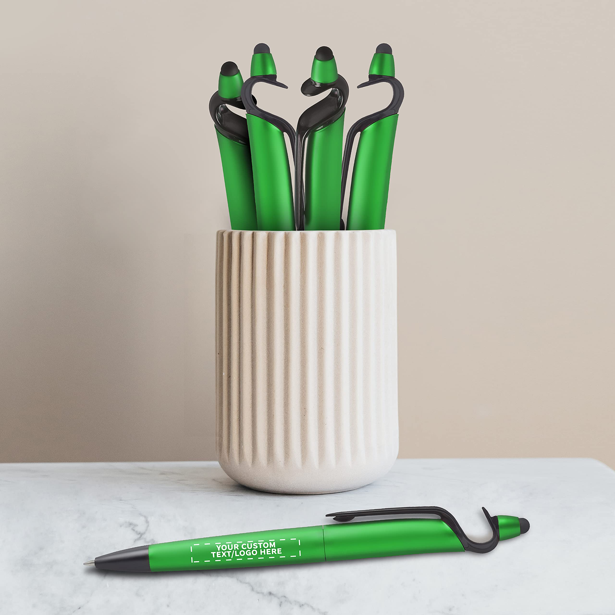 3-in-1 Multi-Function Plastic Pens with Stylus & Phone Stand - Custom Text & Logo Printing - Ballpoint Black Ink Pens (50-Pack) - Perfect for Office, School & Business Promotions
