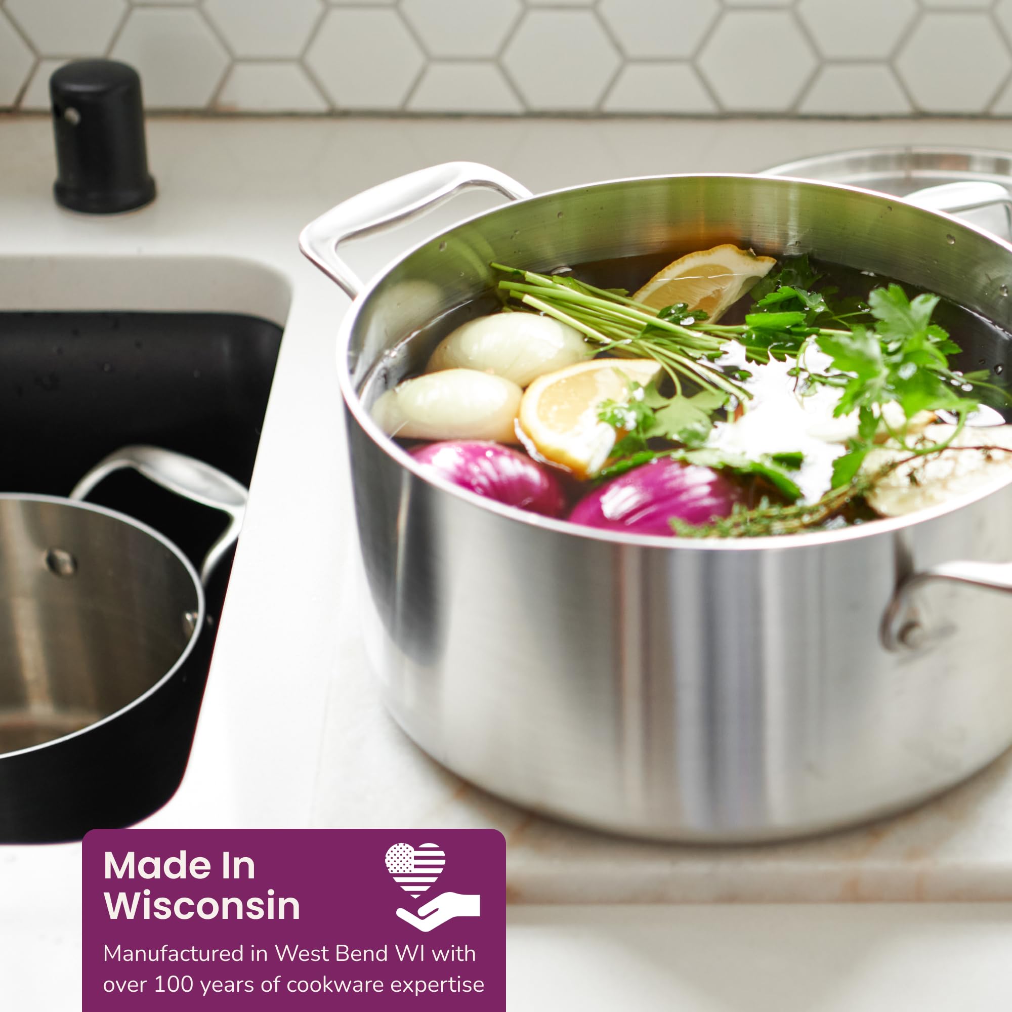 6 Quart Stainless Steel Stock Pot & Dutch Oven with Lid - Made in USA - Perfect for Soups, Stews, Pasta & Family Cooking