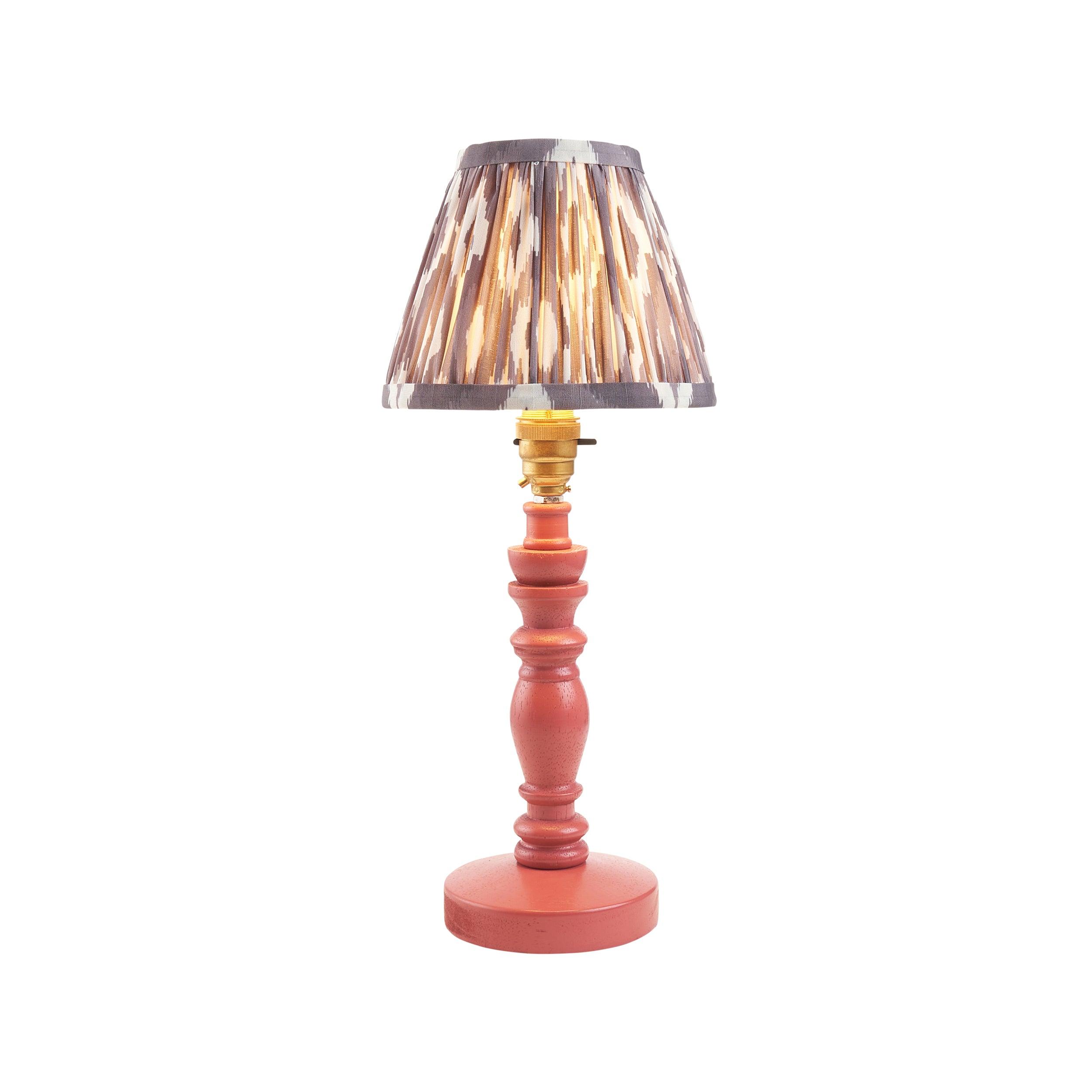 Bibury Pink Table Lamp with Ikat 16cm Pearl Grey Shade - Elegant Bedside Lighting for Bedroom & Living Room Decor