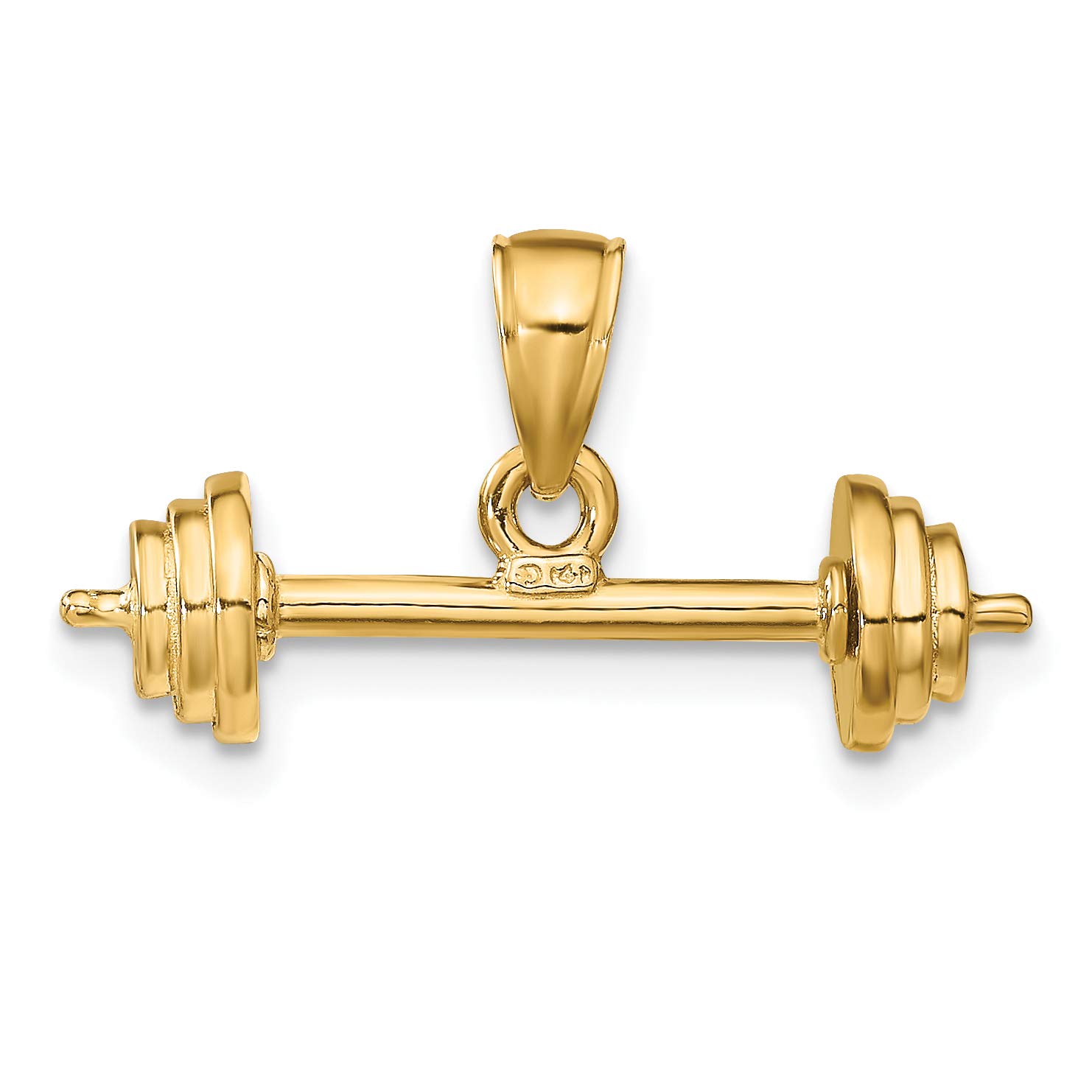14K Solid Yellow Gold Bodybuilder Barbell Necklace - Weightlifting Gym Jewelry for Men - Perfect Gift for Fitness Lovers & Athletes - Workout, Bodybuilding & Sports Pendant Charm