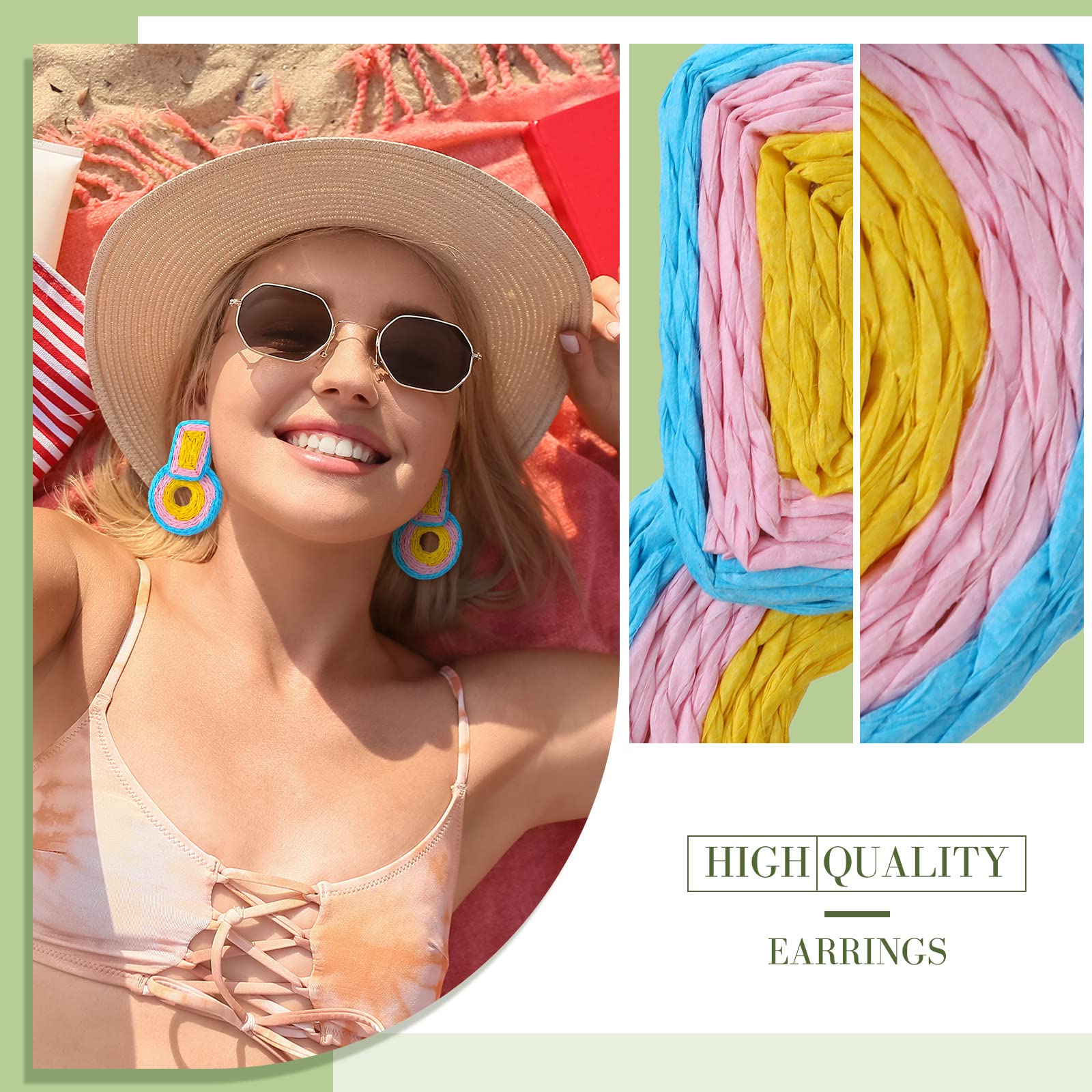 Kigeli 6 Pairs Boho Rattan Earrings for Women - Colorful Beaded Tassel Dangle Hoop Earrings, Handmade Summer Raffia Heishi Drop Statement Jewelry - Perfect for Beach Vacations, Music Festivals & Boho Fashion Outfits