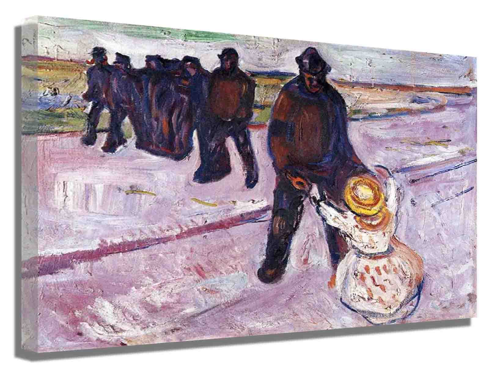 Edvard Munch Expressionist Framed Canvas Wall Art - 80x105cm (31x41inch) for Bedroom, Office & Living Room Decor - Famous Worker and Child Painting - Perfect for Home & Workspace Wall Decorations