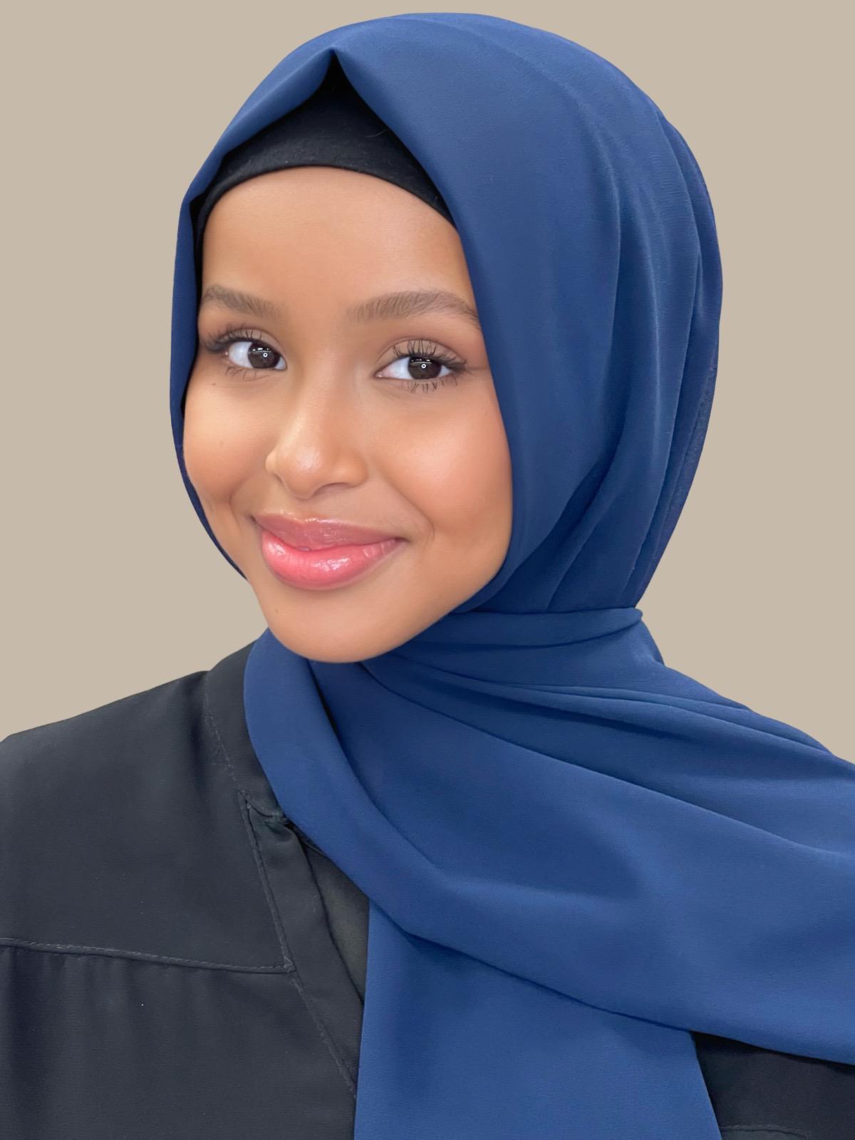 Classic Navy Chiffon Hijab - Soft & Lightweight Muslim Scarf for Women - Perfect for Daily Wear, Prayer, and Special Occasions