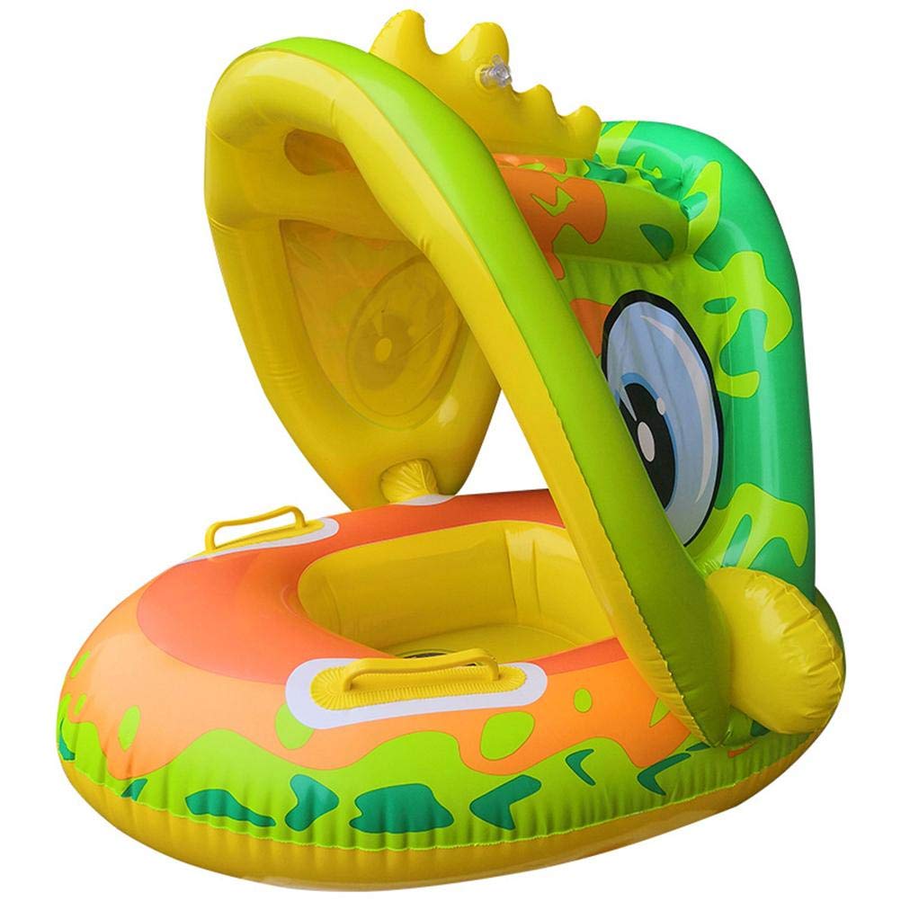 Inflatable Dinosaur Baby Swimming Float with Canopy & Backrest - Water Toy for Kids Ages 4 Months to 5 Years - Perfect for Pool, Beach & Summer Water Play