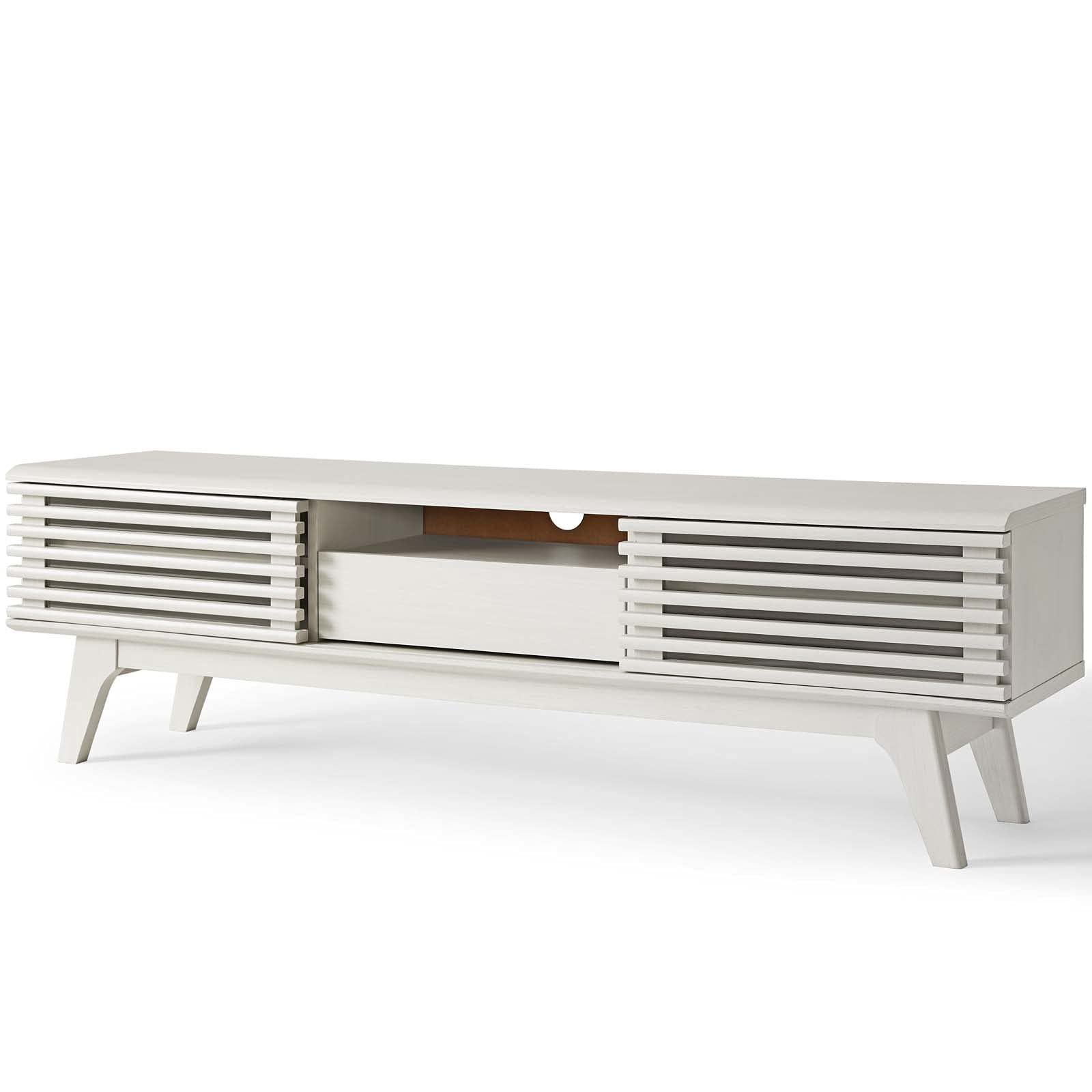 Modern White Wood TV Stand Console Table - Contemporary Media Entertainment Center for Living Room, Lounge, Hotel Lobby & Hospitality Spaces