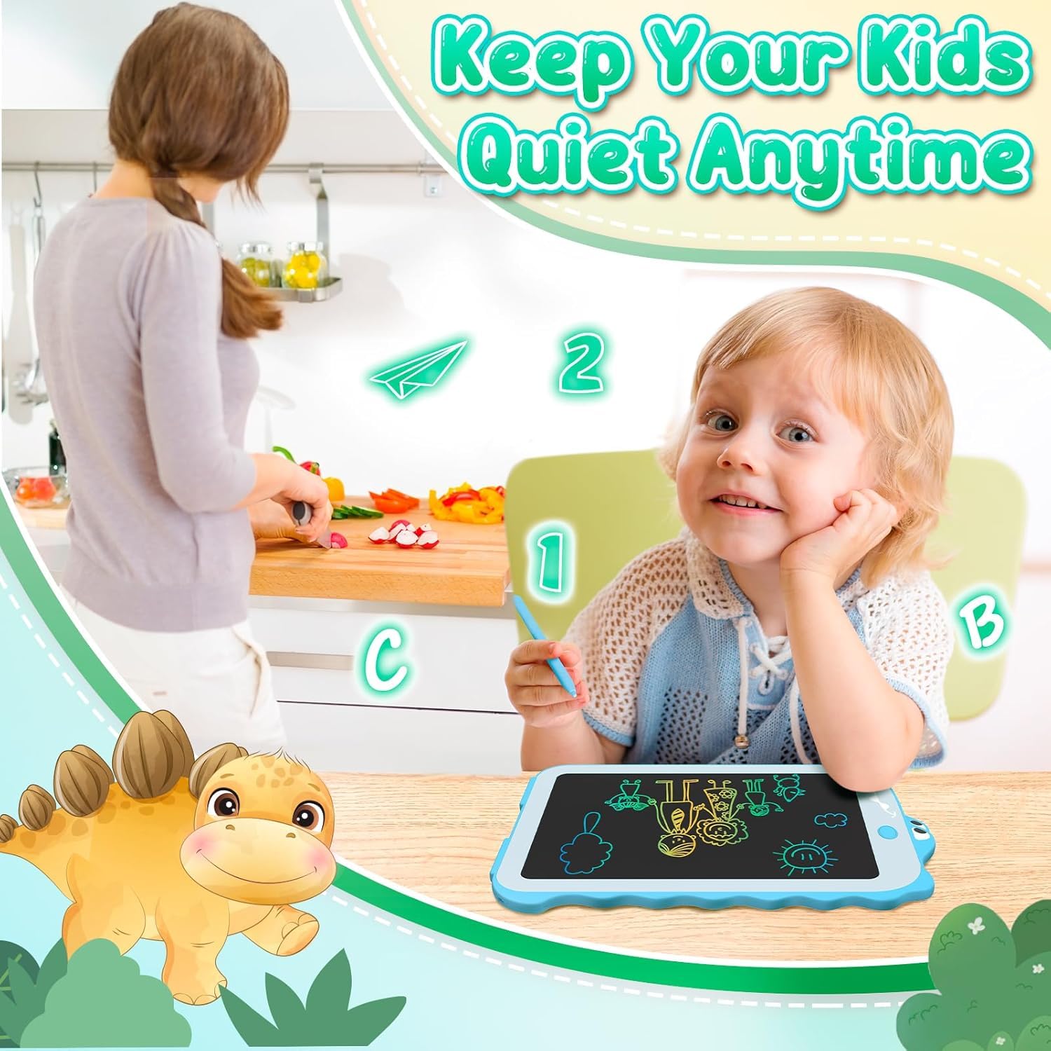 8.5-Inch LCD Writing Tablet for Kids - Colorful Doodle Drawing Board, Erasable Handwriting Pad, Educational Learning Toy for Toddlers & Boys - Perfect for Home, School & Travel Use as Birthday Gifts