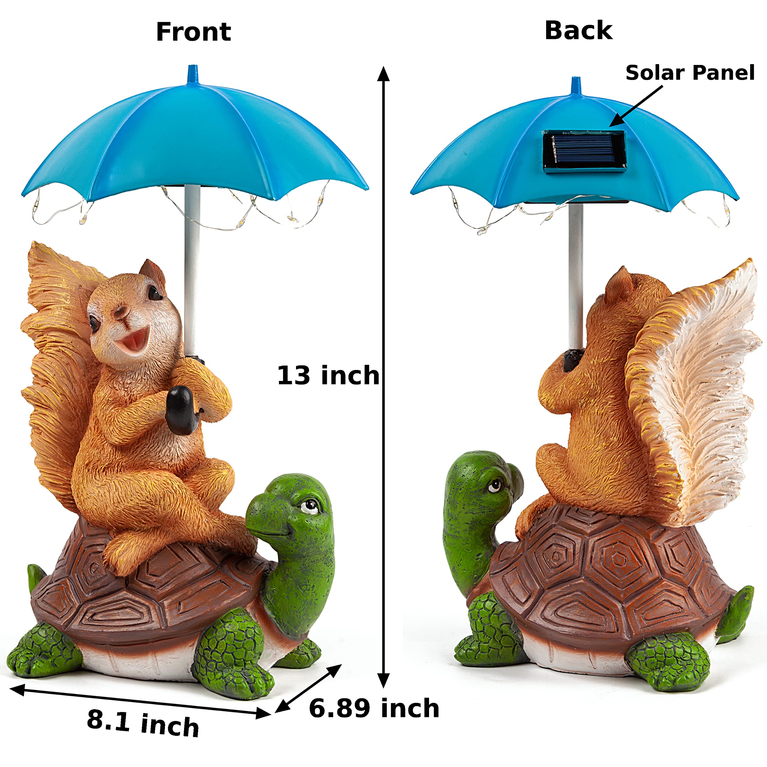 Solar-Powered Squirrel on Turtle Garden Statue with LED String Lights - Outdoor Patio Decor, Lawn Ornament & Unique Housewarming Gift for Garden, Yard, and Backyard Decorations | Perfect for Evening Ambiance and Outdoor Parties
