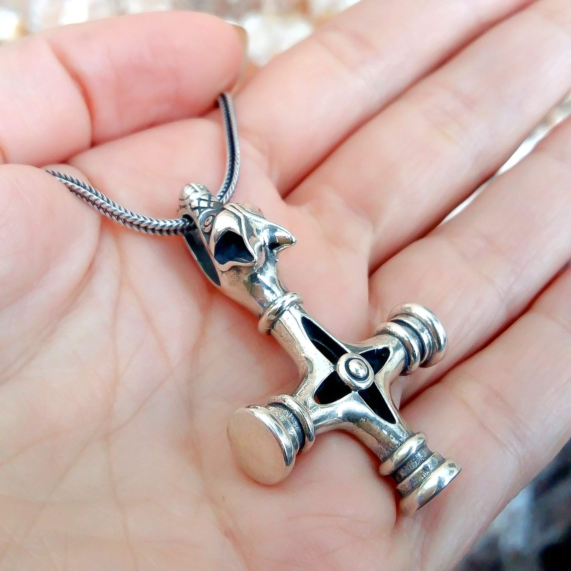 Viking Wolf Cross Necklace 925 Sterling Silver - Large Men's Norse Thor's Hammer & Fenrir Pendant - Handmade Nordic Gothic Jewelry for Men - Perfect for Father's Day Gifts, Viking Cosplay, and Norse Mythology Enthusiasts