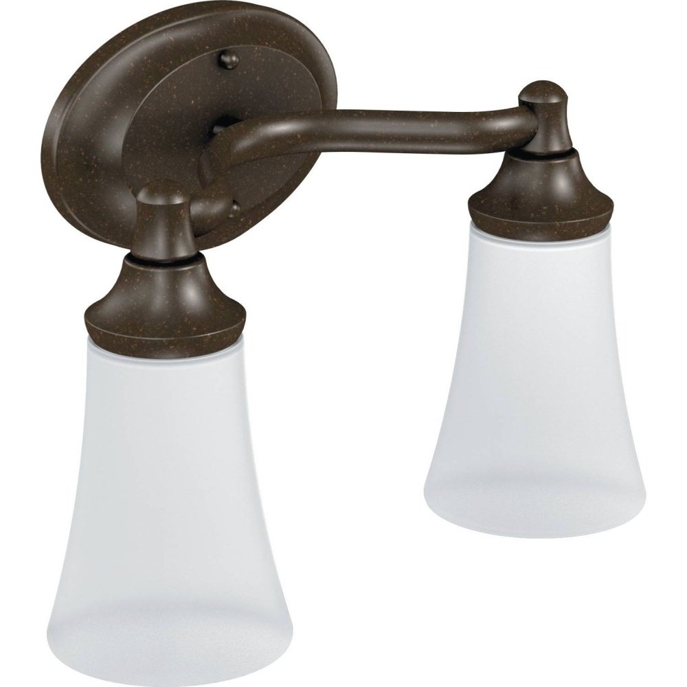 Moen YB2862ORB Eva 2-Light Oil Rubbed Bronze Bathroom Vanity Light Fixture with Frosted Glass - Perfect for Modern Bathrooms & Powder Rooms Lighting