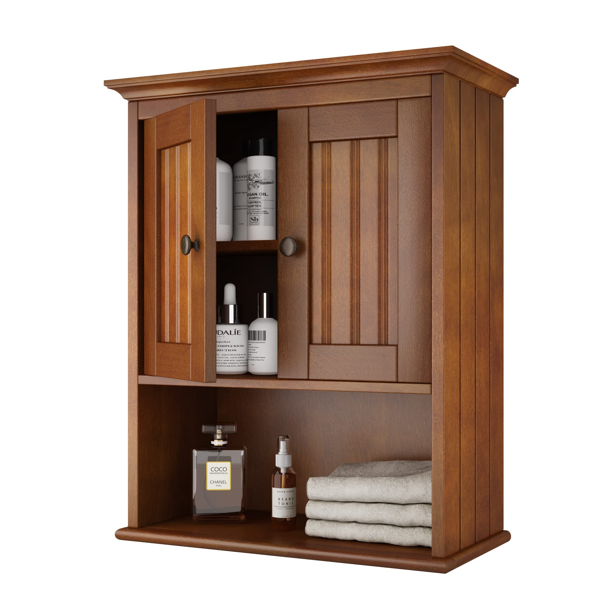 Rustic Wood Wall Mounted Cabinet with Adjustable Shelf - Bathroom Medicine Storage, Kitchen Cupboard, Living Room Organizer - Reddish Brown | Perfect for Small Spaces & Home Decor