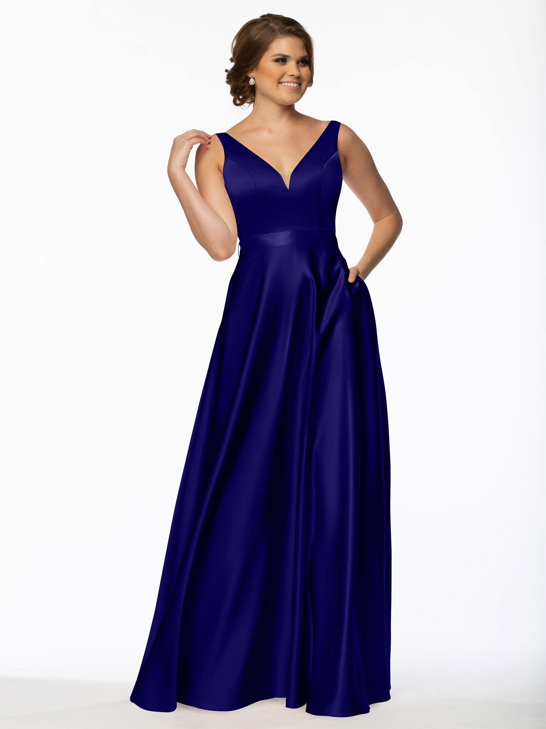 Elegant 80118 Satin A-Line Bridesmaid Dress with V-Neck & Waist Sash - Perfect for Weddings, Formal Events & Special Occasions