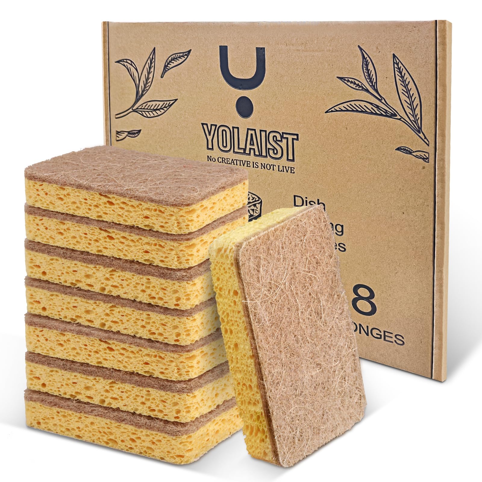 8 Pack Eco-Friendly Compostable Kitchen Sponges - Biodegradable Dish Scrubber with Heavy Duty Scouring Pad for Washing Dishes | Perfect for Eco-Conscious Homes, Restaurants & Sustainable Cleaning