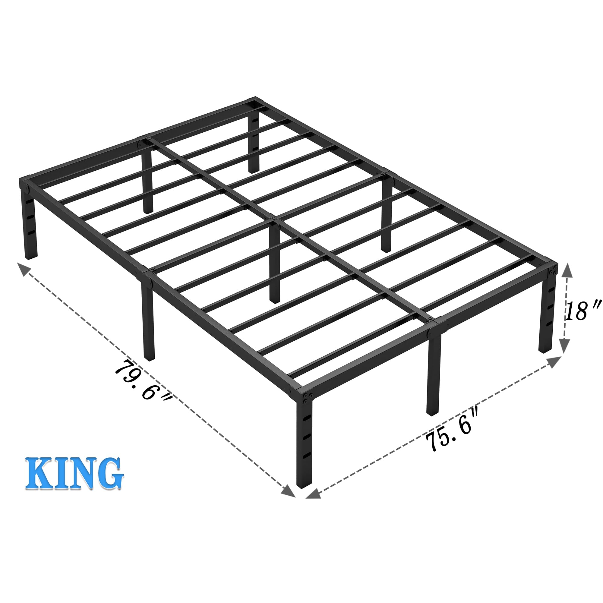 King Size Metal Bed Frame with Storage - Heavy Duty Sturdy Mattress Foundation, 18 Inch Height, Easy Assembly No Box Spring Needed - Perfect for Master Bedrooms, Guest Rooms & Small Spaces (Black)