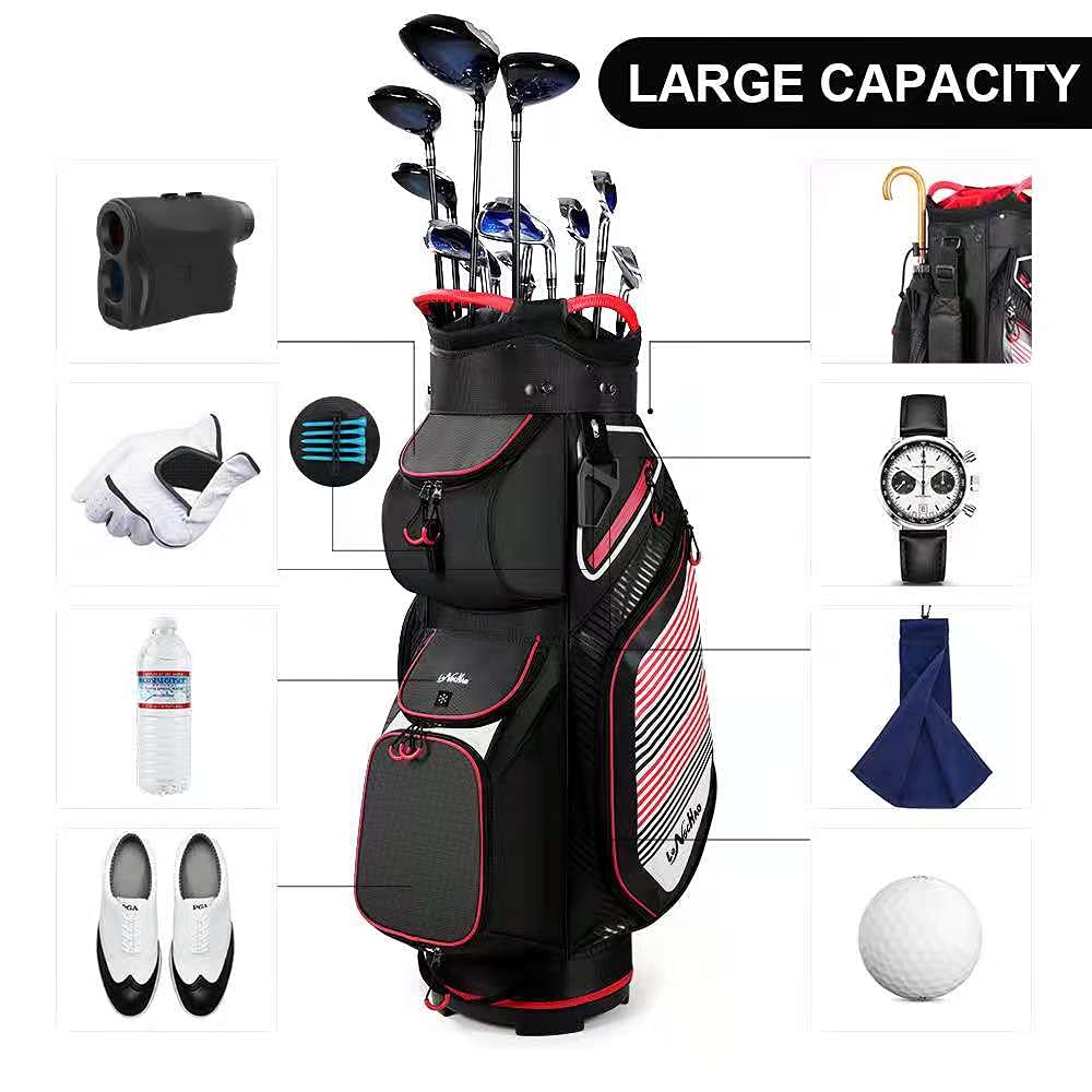 14-Way Divider Golf Push Cart Bag with Cooler, Backpack Strap & Dust Cover - Lightweight Portable Golf Carry Bag for Men & Women - Perfect for Golf Courses, Driving Ranges & Travel