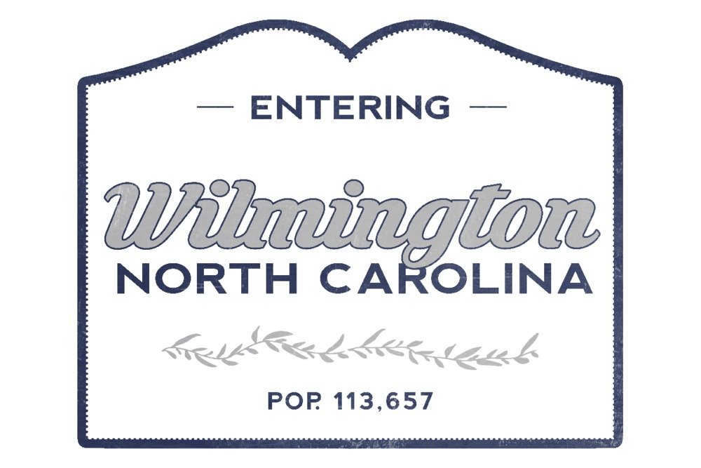 Signed Wilmington North Carolina Now Entering Blue Art Print - 24x36 Wall Decor Poster for Home, Office & Gift - Coastal Theme Decor