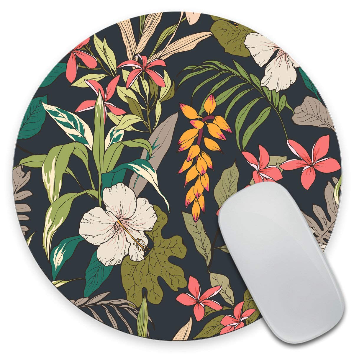 Floral Print Round Mouse Pad - Tropical Hawaiian Flower Design for Office & Home Use, Non-Slip Desk Mat Perfect for Work, Gaming & Computer Accessories