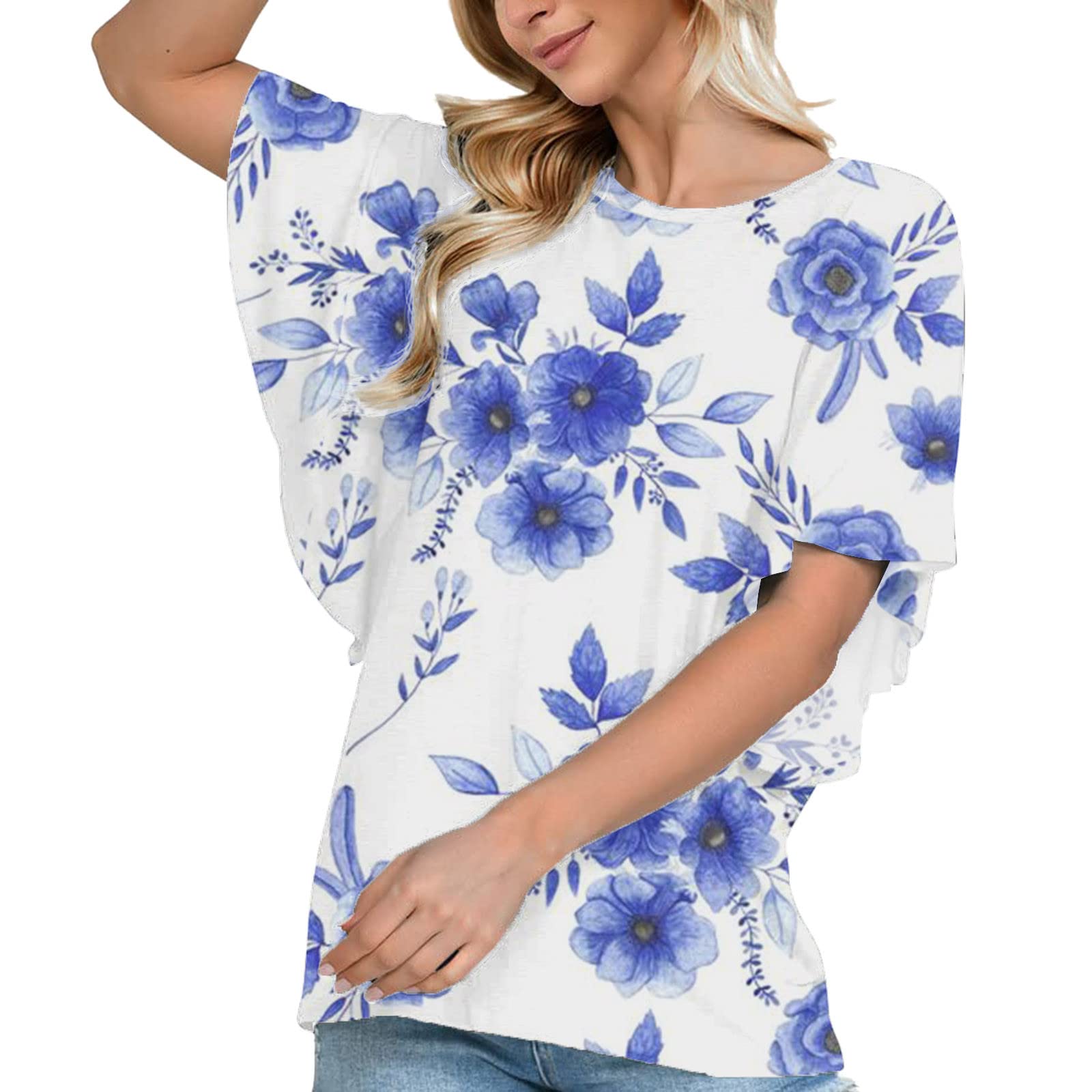Plus Size Women's Summer Tops - Short Ruffle Sleeve Tunic Casual Shirt for Work, Vacation & Everyday Wear