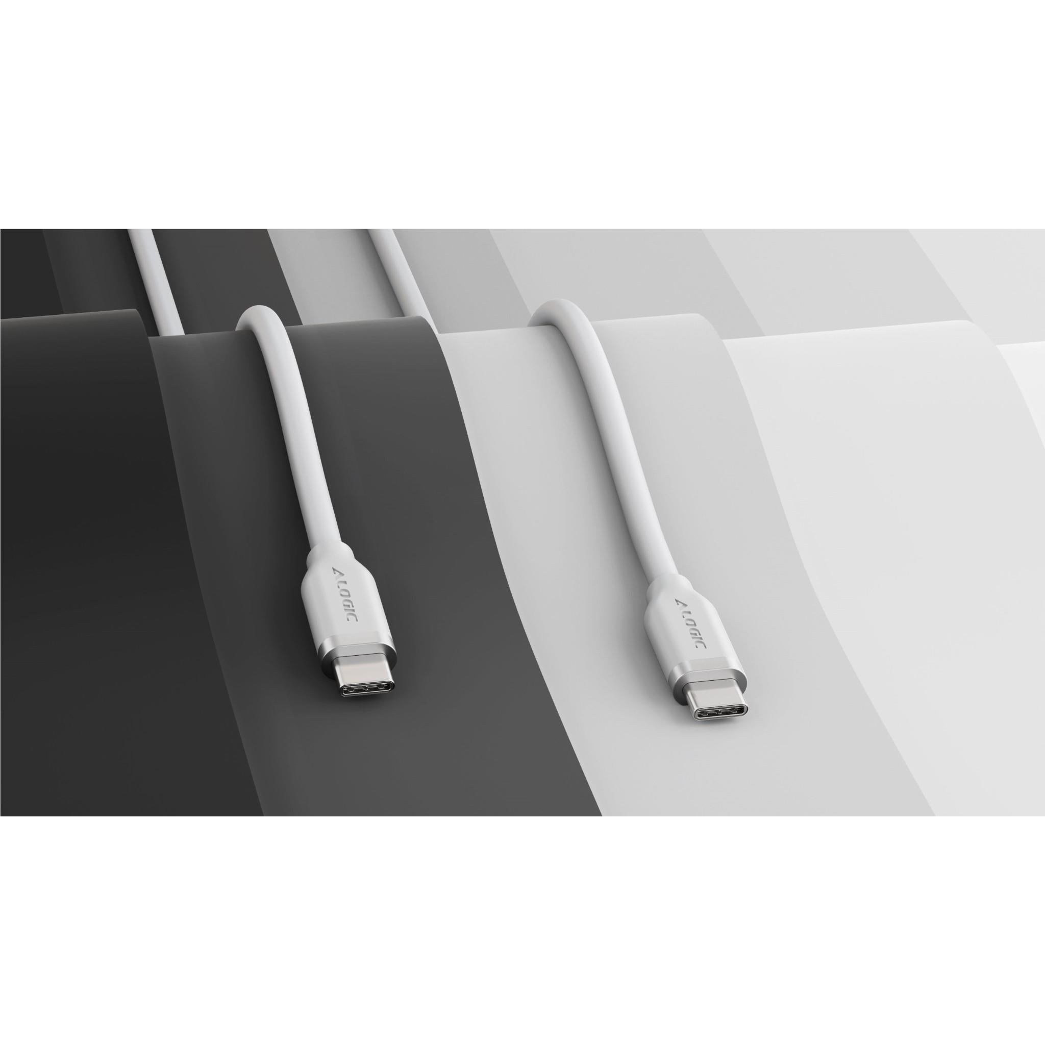 ALOGIC Elements 240W USB C Cable 2m Fast Charging Cord for iPhone 15 Pro Max, MacBook Pro, iPad, Samsung Galaxy - Durable Silicone Braided White USB-C to USB-C Cable for Home, Office & Travel Charging
